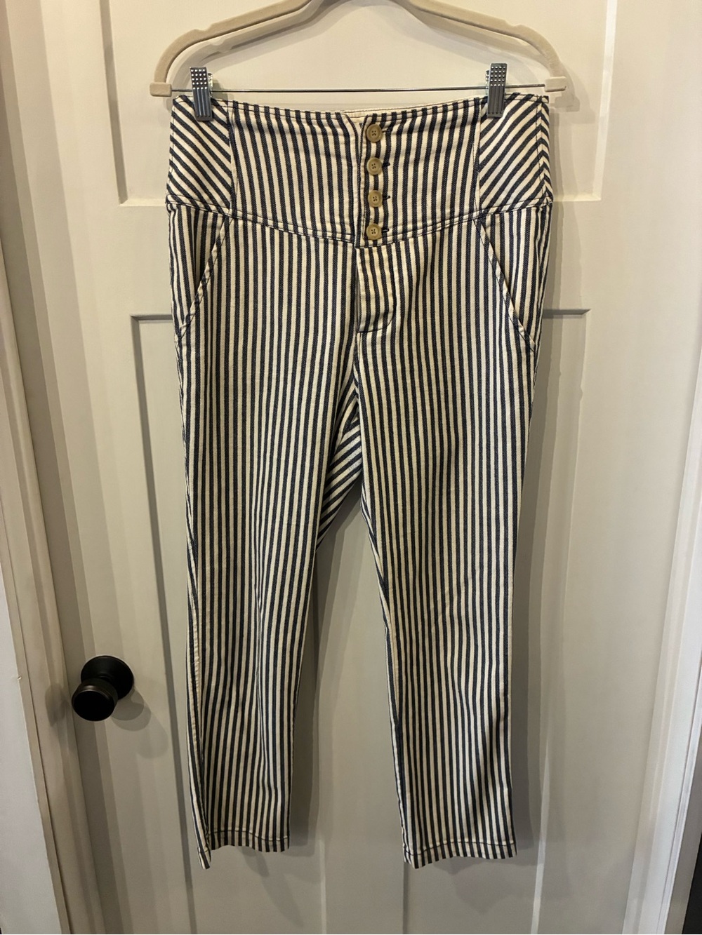 Free People Black and White Vertical Stripe Pants